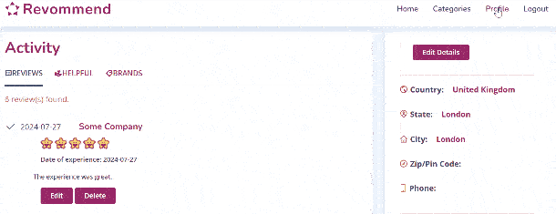 Example of editing a review